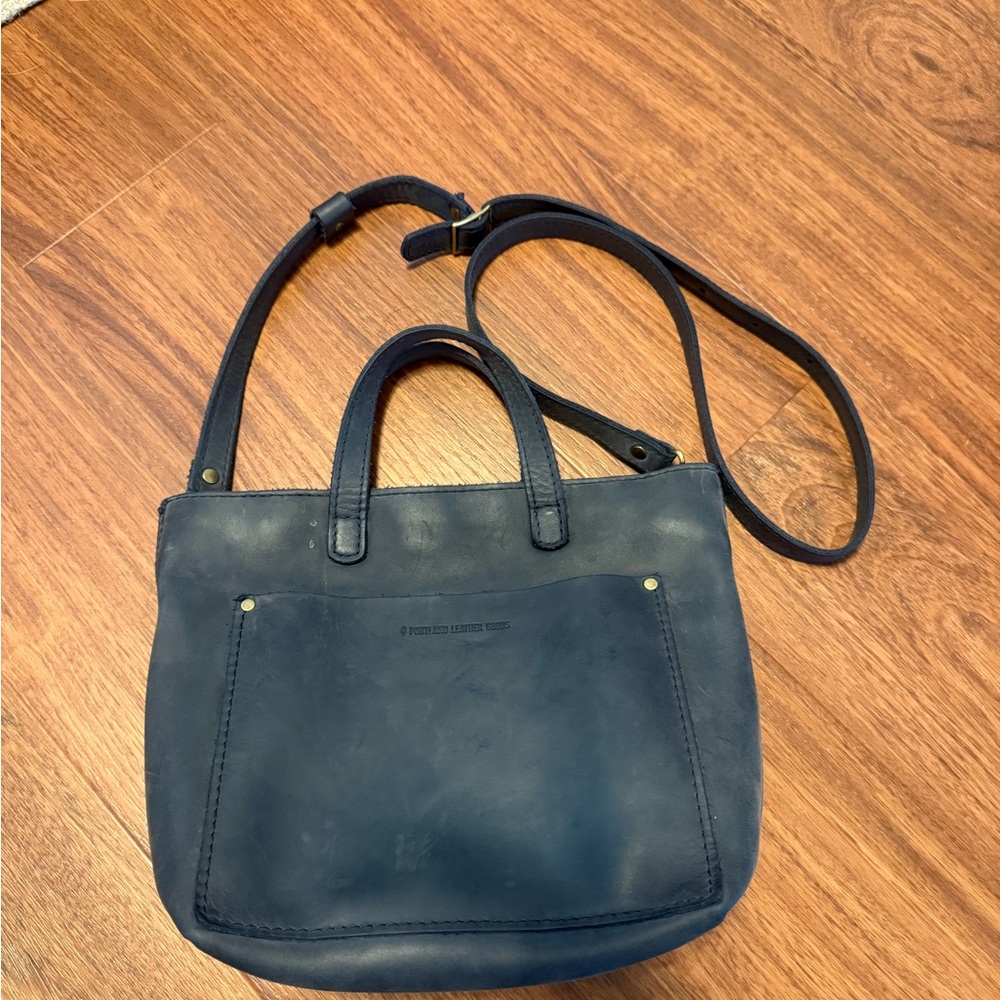 Portland Leather Goods blue-grey crossbody purse